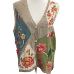 NWT Susan Bristol Embroidered Floral Vest Petite Large